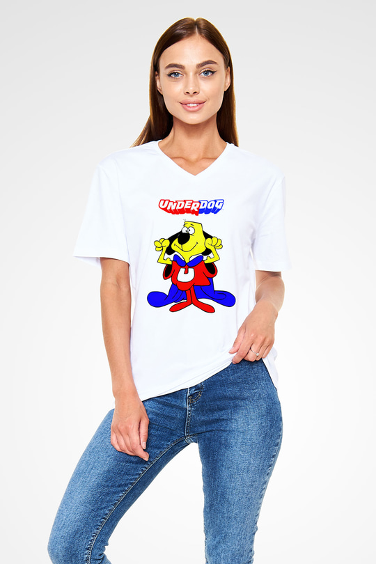 Underdog Beyaz Unisex  V Yaka Tişört