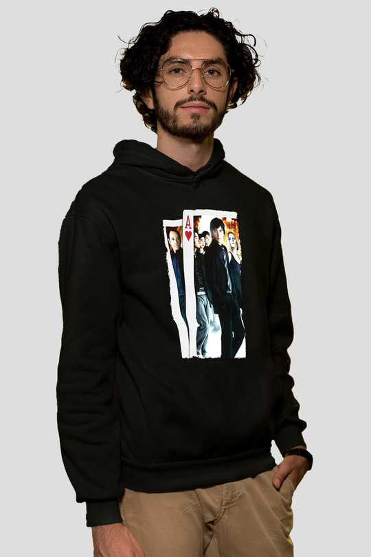 Unisex 21 Baskılı Siyah Kapüşonlu Sweatshirt