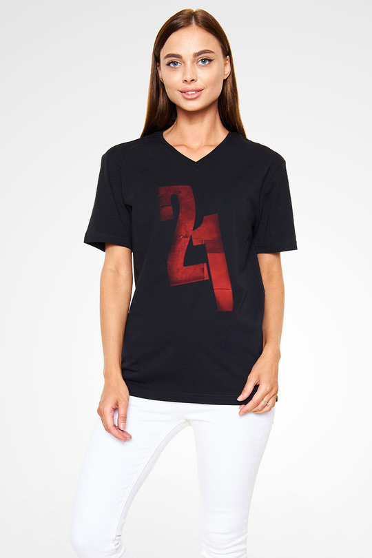 Unisex 21 Grams Baskılı Siyah V Yaka T-shirt