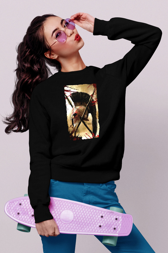 Unisex 300 Baskılı Siyah Sweatshirt