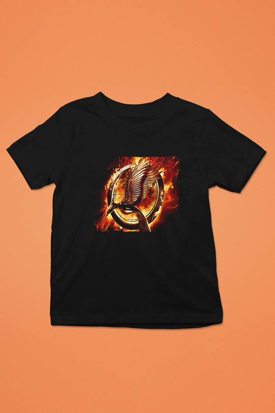 Unisex Açlık Oyunları (The Hunger Games) Baskılı Siyah Çocuk Unisex Tişört