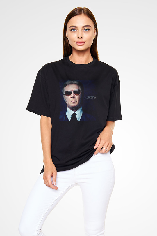 Unisex Al Pacino Baskılı Siyah Oversize T-shirt