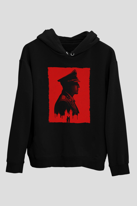 Unisex Anthropoid Baskılı Siyah Kapüşonlu Sweatshirt
