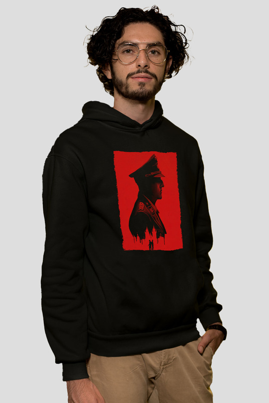 Unisex Anthropoid Baskılı Siyah Kapüşonlu Sweatshirt