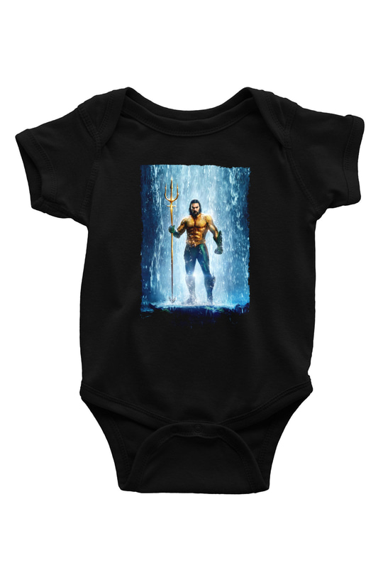 Unisex Aquaman Baskılı Siyah Bebek Body - Zıbın