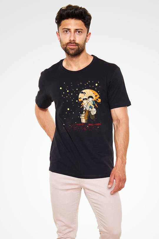Ateşböceklerinin Mezarı (Grave of the Fireflies) Baskılı Siyah T-shirt