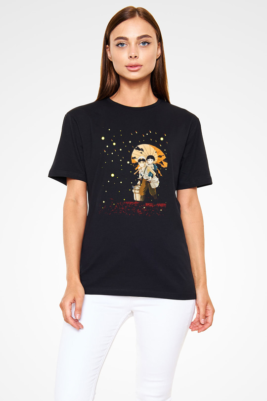 Ateşböceklerinin Mezarı (Grave of the Fireflies) Baskılı Siyah T-shirt