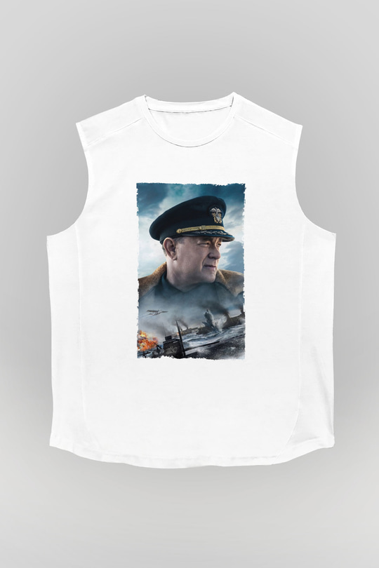 Unisex Atlantik Savaşı (Greyhound) Baskılı Beyaz Kolsuz Tişört