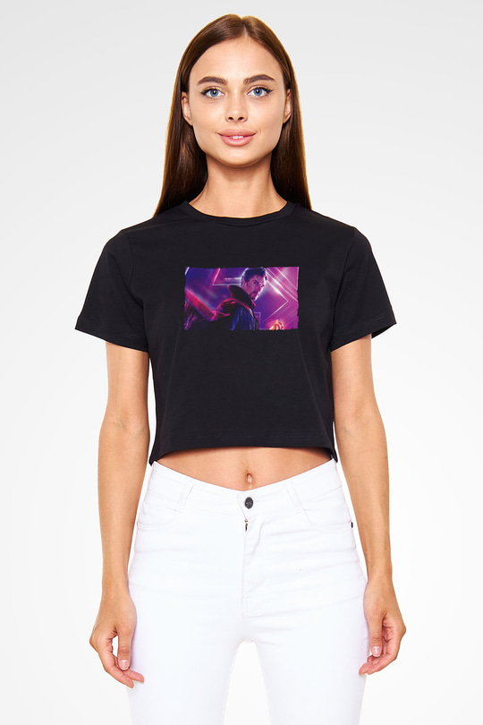 Unisex Avengers Sonsuzluk Savaşı Baskılı Siyah Crop Top Tshirt