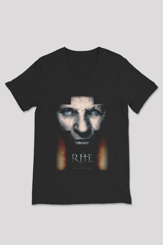 Unisex Ayin (The Rite) Baskılı Siyah V Yaka Tshirt