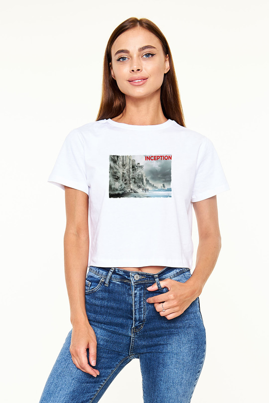 Unisex Başlangıç - Inception Baskılı Beyaz Crop Top Tshirt
