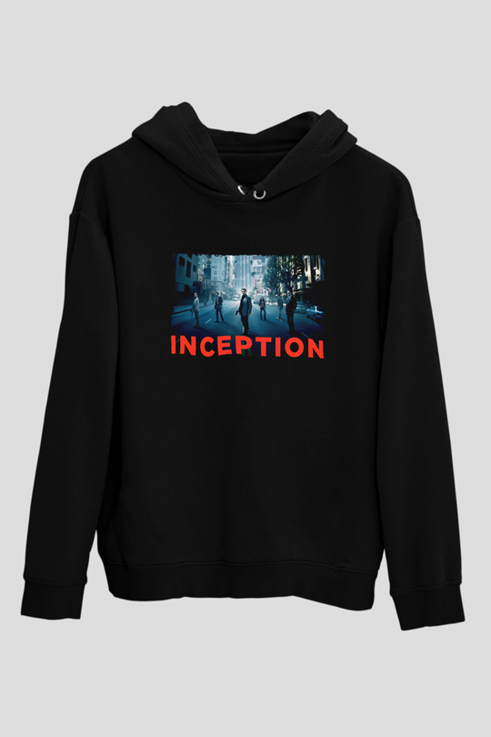 Unisex Başlangıç (Inception) Baskılı Siyah Unisex Kapüşonlu Sweatshirt