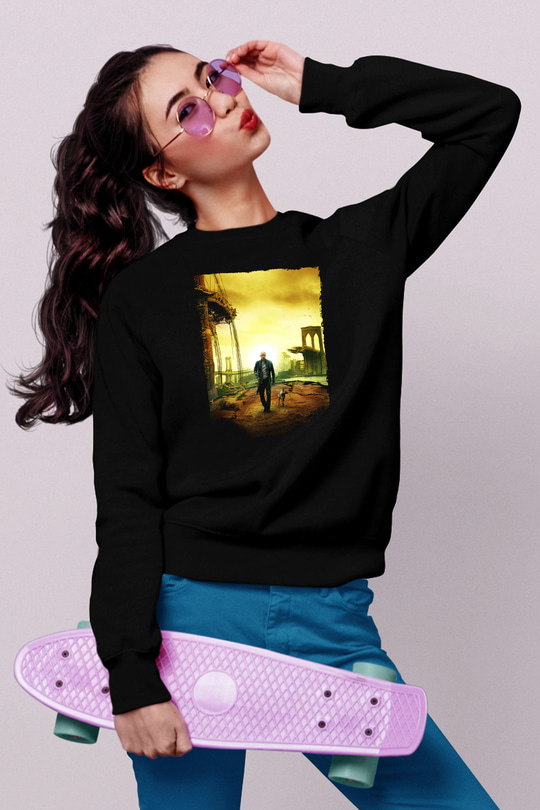 Unisex Ben Efsaneyim (I Am Legend) Baskılı Siyah Sweatshirt