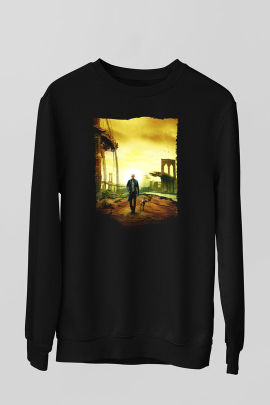 Unisex Ben Efsaneyim (I Am Legend) Baskılı Siyah Sweatshirt