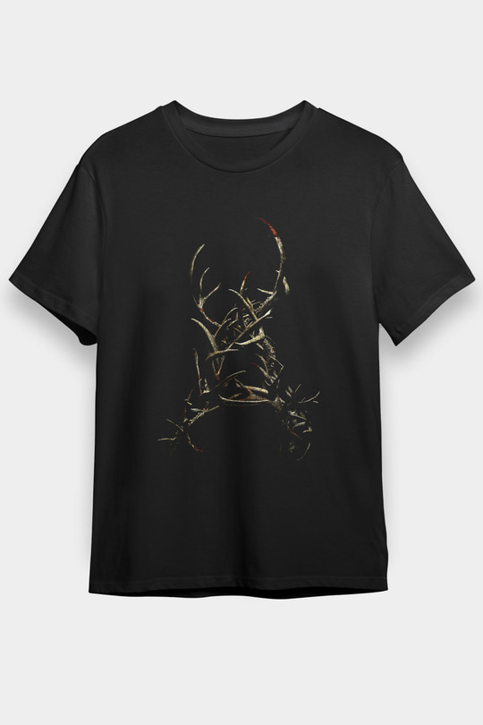 Boynuzlar (Antlers) Baskılı Siyah Tshirt