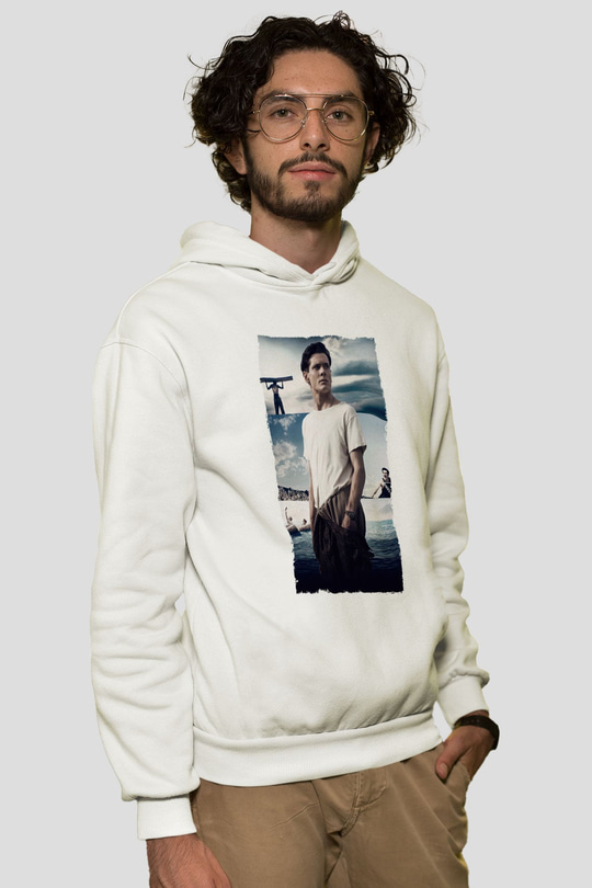 Unisex Boyun Eğmez (Unbroken) Baskılı Beyaz Kapüşonlu Sweatshirt