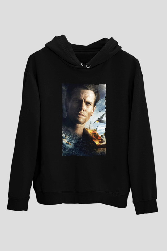 Unisex Boyun Eğmez (Unbroken) Baskılı Siyah Kapüşonlu Sweatshirt