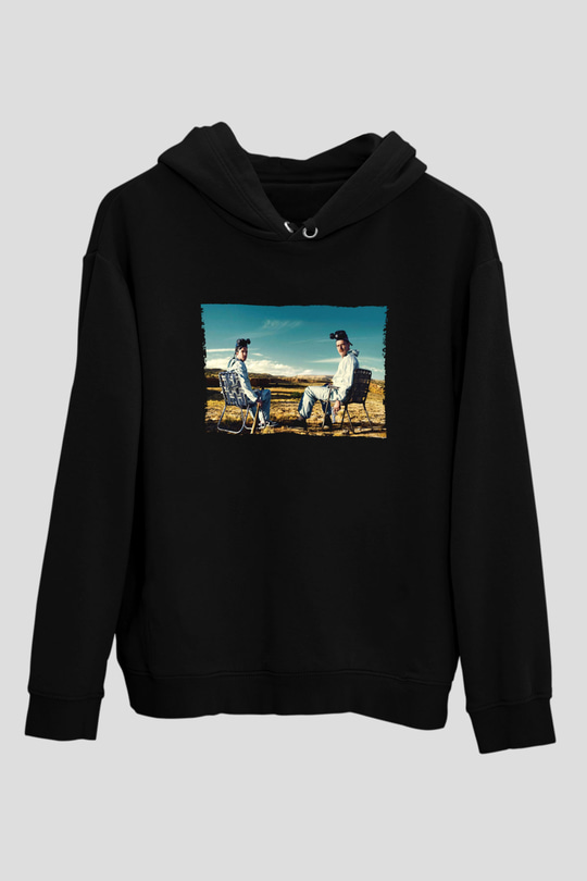 Unisex Breaking Bad Baskılı Siyah Kapüşonlu Sweatshirt
