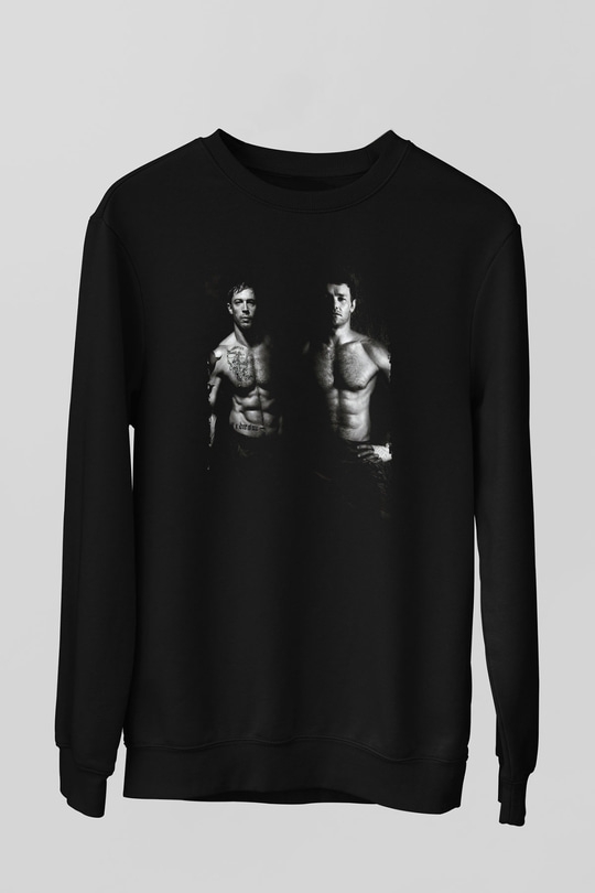 Unisex Büyük Dövüş (Warrior) Baskılı Siyah Sweatshirt