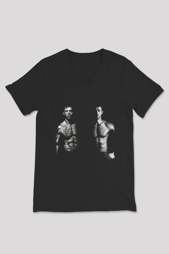 Unisex Büyük Dövüş (Warrior) Baskılı Siyah V Yaka Tshirt