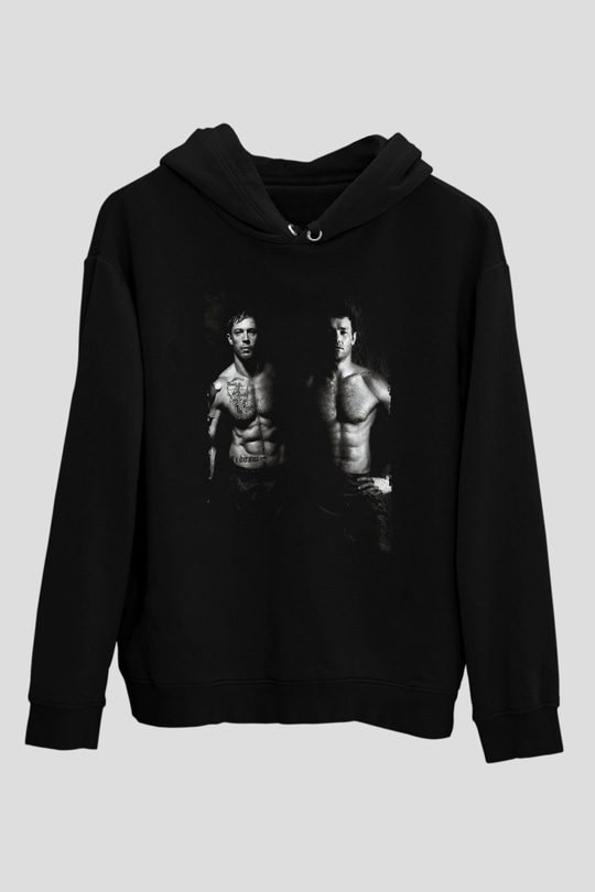 Unisex Büyük Dövüş (Warrior) Baskılı Siyah Kapüşonlu Sweatshirt