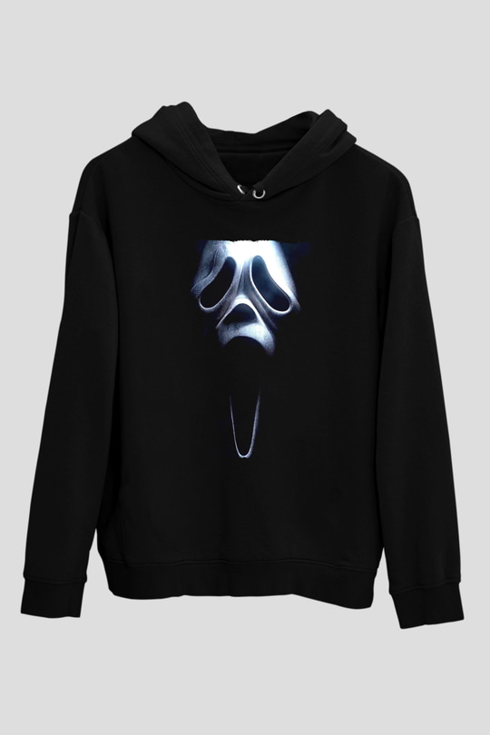 Unisex Çığlık 3 (Scream 3) Baskılı Siyah Kapüşonlu Sweatshirt