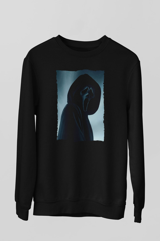 Unisex Çığlık (Scream) Baskılı Siyah Sweatshirt
