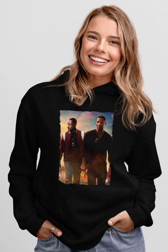 Unisex Çılgın İkili 3 (Bad Boys for Life) Baskılı Siyah Kapüşonlu Sweatshirt