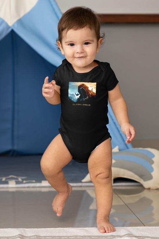 Unisex Clash of the Titans Baskılı Siyah Çocuk Unisex Tshirt