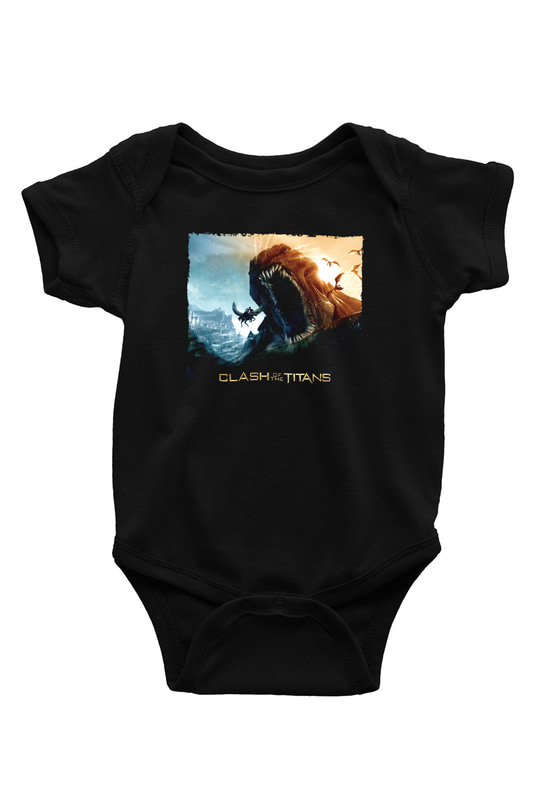 Unisex Clash of the Titans Baskılı Siyah Çocuk Unisex Tshirt