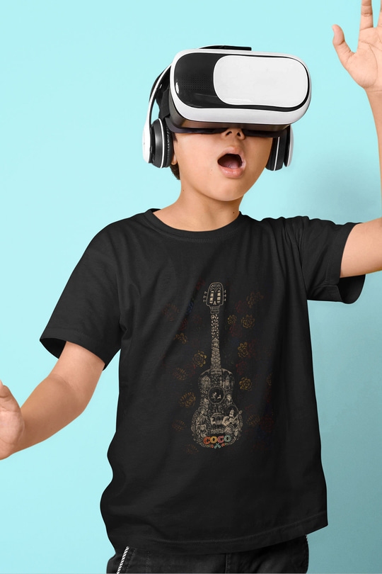 Unisex Coco Baskılı Siyah Çocuk T-shirt