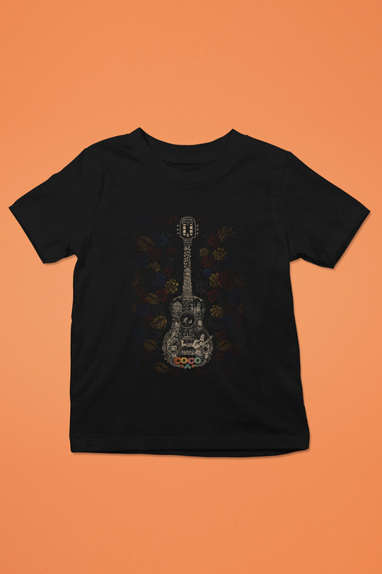 Unisex Coco Baskılı Siyah Çocuk T-shirt