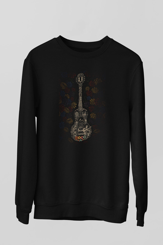 Unisex Coco Baskılı Siyah Sweatshirt