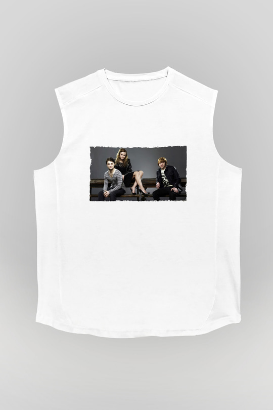 Unisex Daniel Radcliffe - Emma Watson and Rupert Grint Baskılı Beyaz Kolsuz Tişört