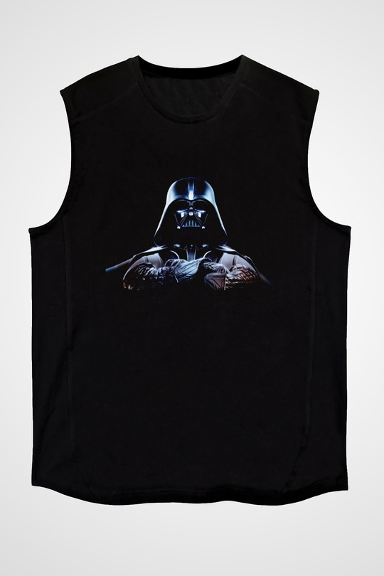 Unisex Darth Vader Baskılı Siyah Kolsuz Tişört