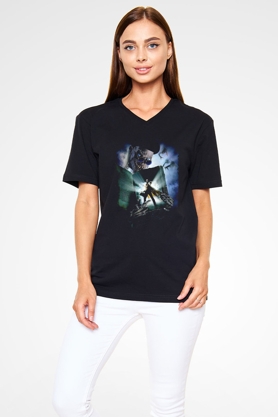 Unisex Demon Knight (Tales from the Crypt Demon Knight) Baskılı Siyah V Yaka Tişört