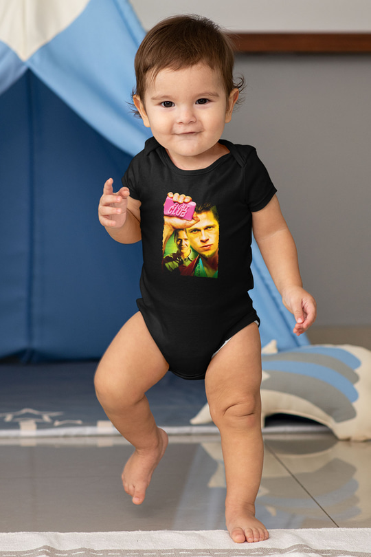 Unisex Dövüş Kulübü (Fight Club) Baskılı Siyah Bebek Body - Zıbın