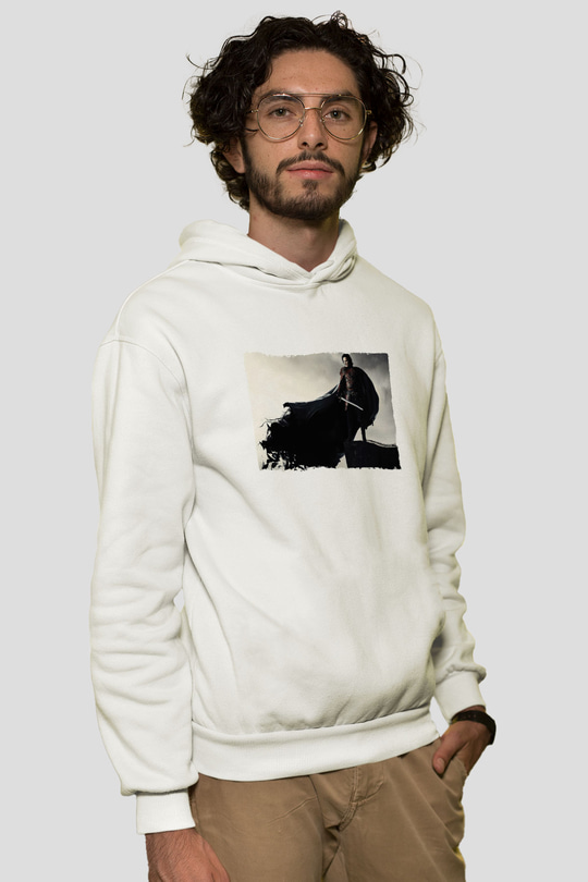 Unisex Dracula Untold Baskılı Beyaz Kapüşonlu Sweatshirt