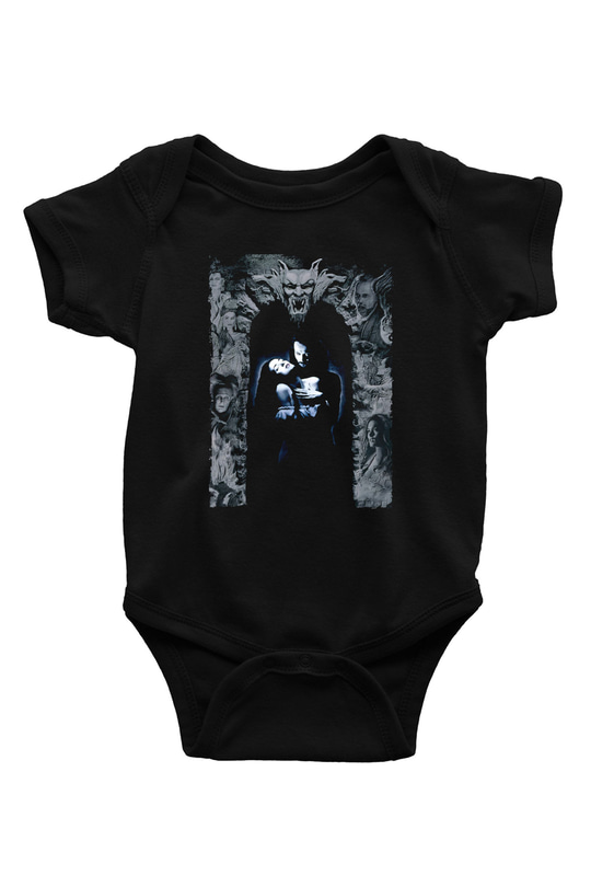 Unisex Drakula Baskılı Siyah Bebek Body - Zıbın