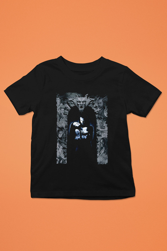 Unisex Drakula Baskılı Siyah Çocuk Tişört