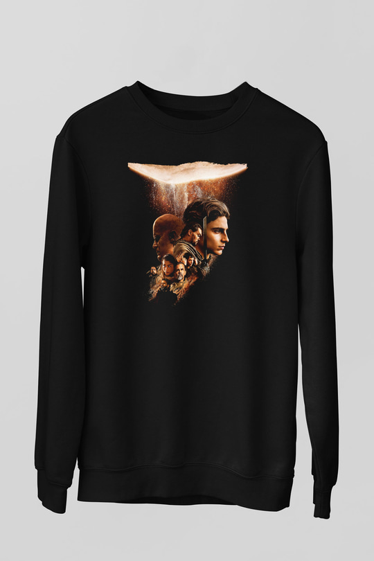 Unisex Dune Part Two Baskılı Siyah Sweatshirt