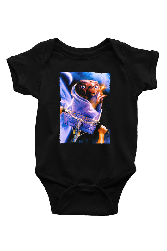 Unisex E.T. (E.T. the Extra-Terrestrial) Baskılı Siyah Bebek Body - Zıbın