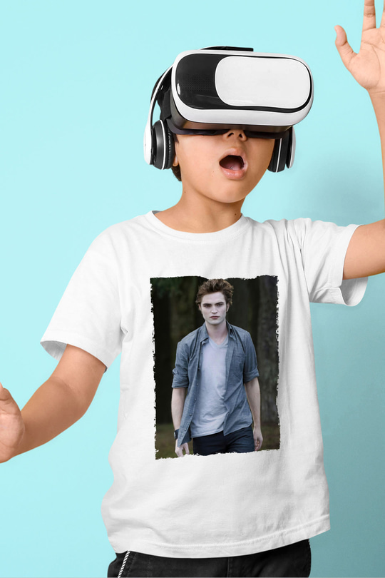 Unisex Edward Cullen Baskılı Beyaz Çocuk Tshirt