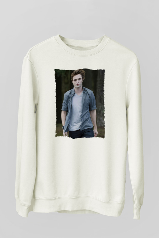 Unisex Edward Cullen Baskılı Beyaz Sweatshirt