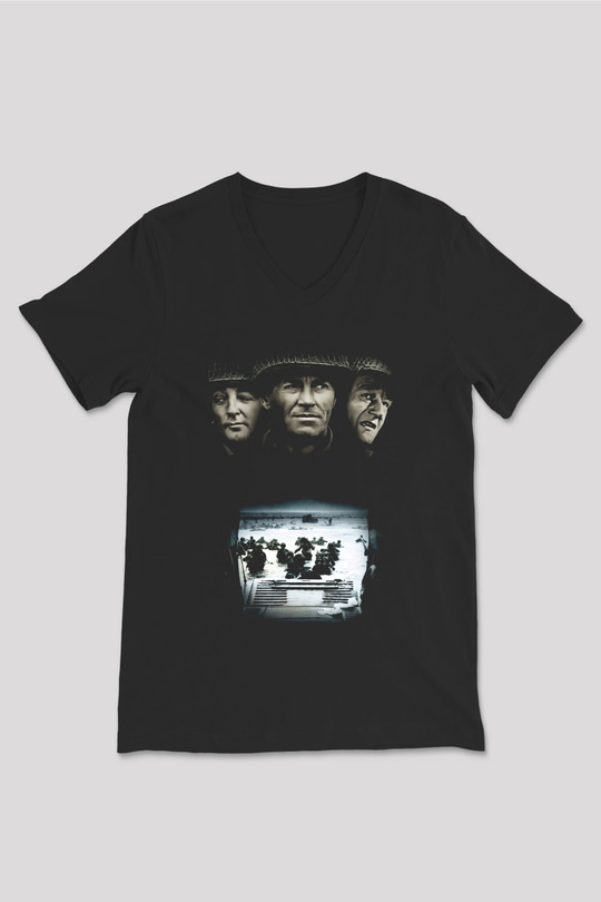 Unisex En Uzun Gün (The Longest Day) Baskılı Siyah V Yaka T-shirt
