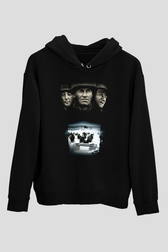 Unisex En Uzun Gün (The Longest Day) Baskılı Siyah Kapüşonlu Sweatshirt