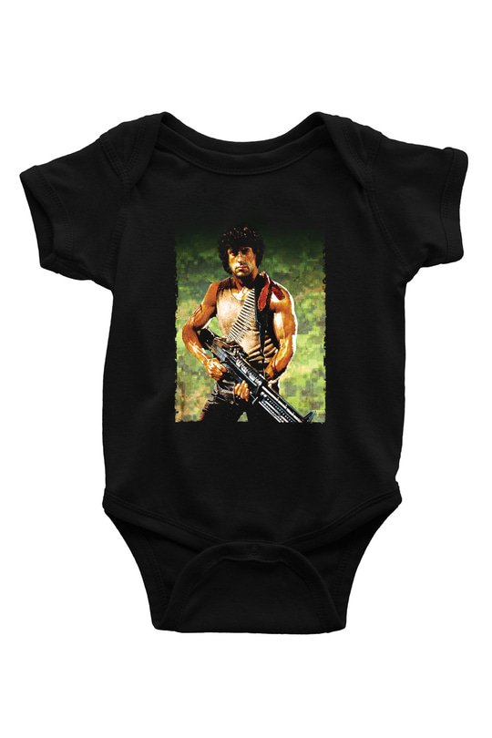 Unisex First Blood Baskılı Siyah Bebek Body - Zıbın