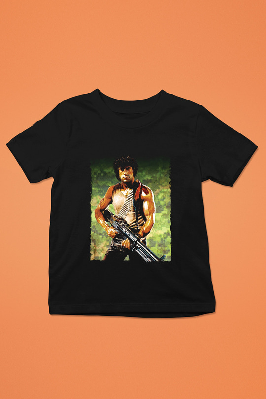 Unisex First Blood Baskılı Siyah Çocuk Tişört