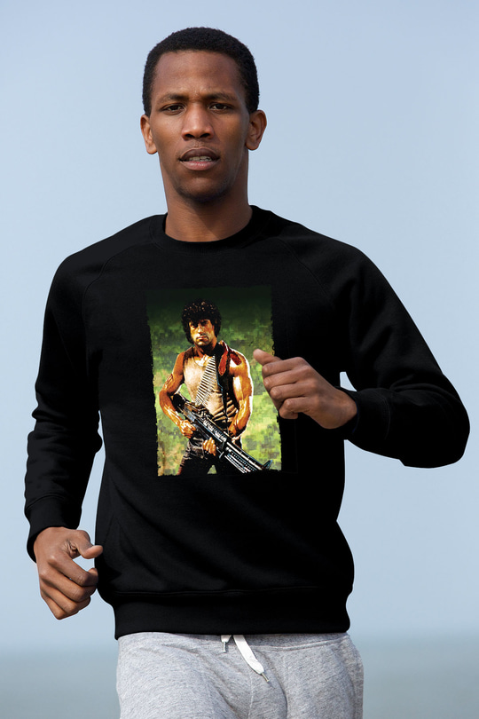 Unisex First Blood Baskılı Siyah Sweatshirt