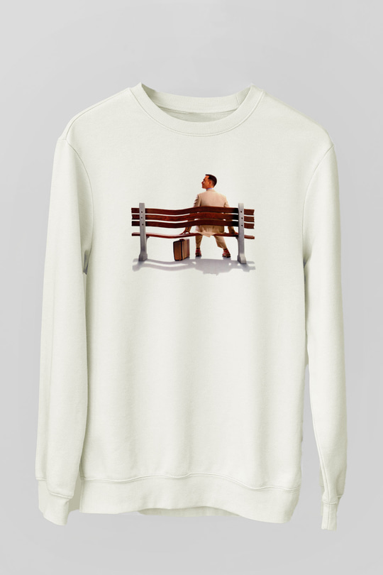 Unisex Forrest Gump Baskılı Beyaz Sweatshirt